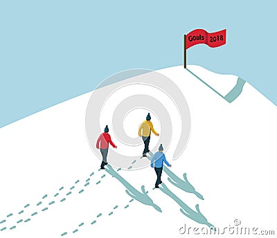 Goal 2018 concept achieve reach the target- three men walking in Vector Illustration