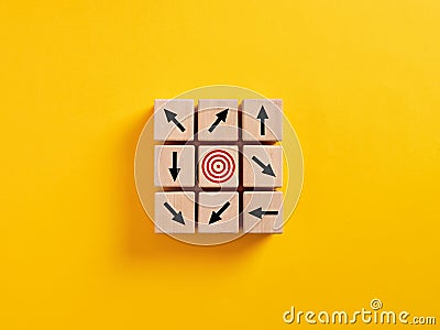 Goal disorientation. Inability to set the right business objectives. Failure to reach the target goals. Unrealistic and inaccurate Stock Photo