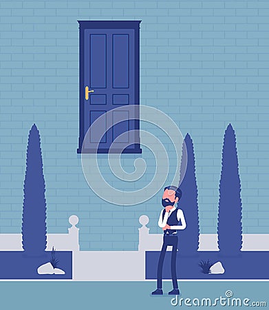 Goal hard to reach and businessman thinking over Vector Illustration
