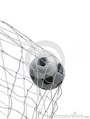 Goal! Soccer ball in the net isolated on white background Stock Photo