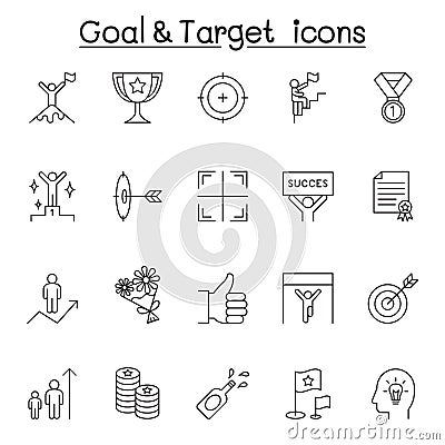 Goal & target icon set in thin line style Vector Illustration