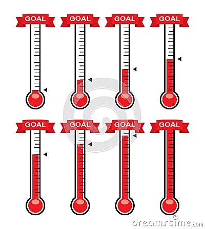 Goal thermometers at different levels. vector Vector Illustration