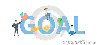 GOAL word concept banner. Concept with people, letters and icons. Flat vector illustration. Isolated on white background Vector Illustration