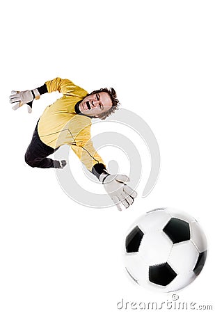 Goalkeeper in action Stock Photo