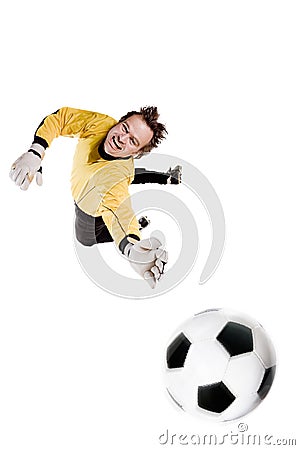 Goalkeeper in action Stock Photo