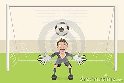 Goalkeeper catches soccer ball. Penalty kick in soccer. Football goal Vector Illustration