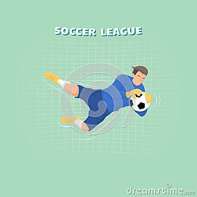 Goalkeeper catching the ball, soccer player. Flat sport character design. Vector Illustration