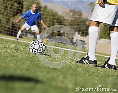 Goalkeeper Ready To Block A Shot Stock Photo