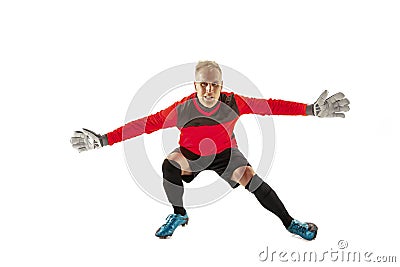 Goalkeeper ready to save on white background Stock Photo