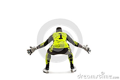 Goalkeeper ready to save on white background Stock Photo