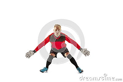 Goalkeeper ready to save on white background Stock Photo