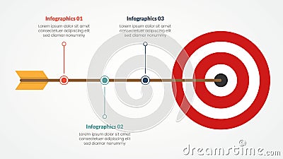 goals or business target infographic concept for slide presentation with dart and long arrow timeline 3 point list with flat style Vector Illustration