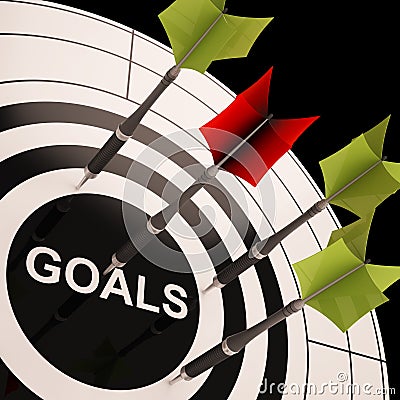 Goals On Dartboard Shows Aspired Objectives Stock Photo