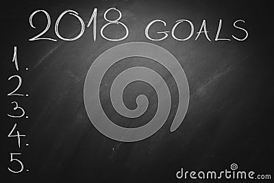 2018 Goals on green board. Chalkboard Stock Photo