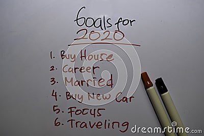 Goals For 2020 with wishes write on white board background Stock Photo