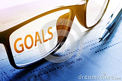 Goals word on glasses.For business and financial,investment Stock Photo