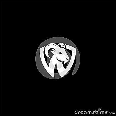 Goat head shield black mountain silhouette logo icon designs vector Stock Photo