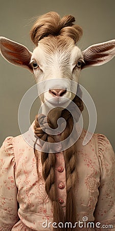 Analog Portrait: Goat With Hair And Wig In Folkloric Dress Stock Photo