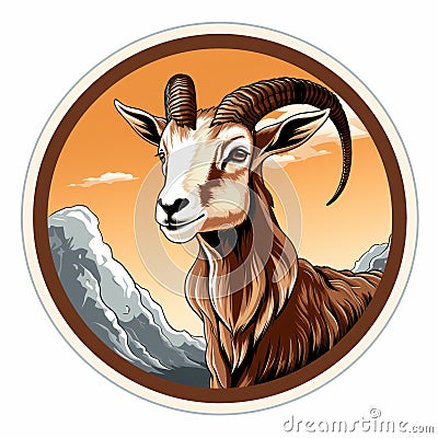 Mountain Goat Vector Icon Illustration With Fisheye Lens Style Stock Photo