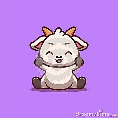 Goat Sitting Excited Cute Creative Kawaii Cartoon Mascot Logo Stock Photo