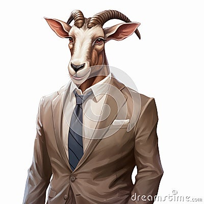 Anthropomorphic Goat In Business Suit: Realistic Fantasy Artwork Stock Photo