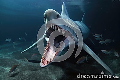 goblin shark opening its jaws wide to capture prey Stock Photo