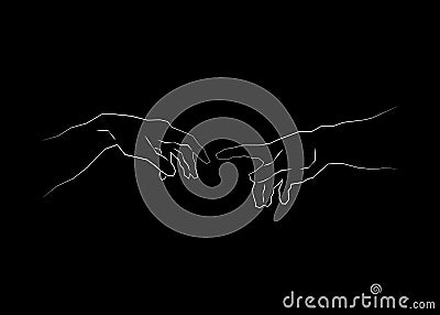 Genesis Hands, Touch of god. Spirituality. Sketch drawing illustration isolated or black background Vector Illustration