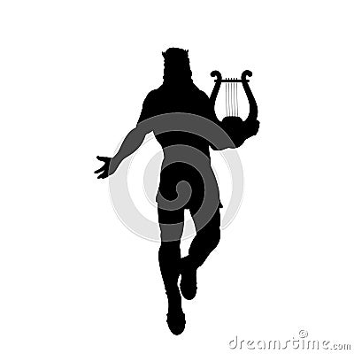 God Apollon lyre silhouette ancient mythology fantasy. Vector Illustration