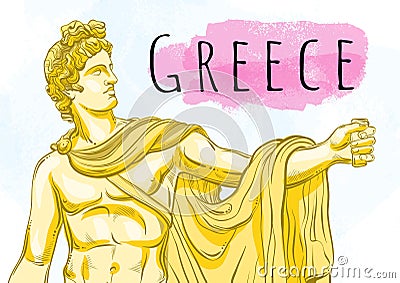 God Apollon. The mythological hero of ancient Greece. National treasure. Antiquity. Hand-drawn beautiful vector artwork isolated. Vector Illustration