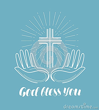 God bless you, handwritten lettering. Church, religion concept. Calligraphy vector illustration Vector Illustration