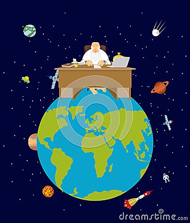 God is boss earth. director and Desktop. Planet earth in space. Vector Illustration