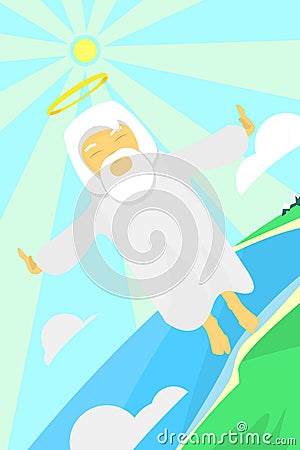 God is flying over land Vector Illustration