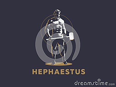 God Hephaestus holds a hammer in his hands. Vector Illustration