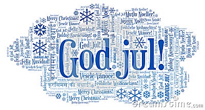 God jul word cloud - Merry Christmas on Norwegian language and other different languages Stock Photo