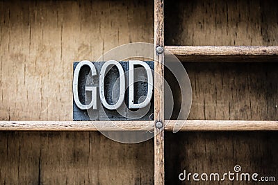 God Letterpress Type in Drawer Stock Photo