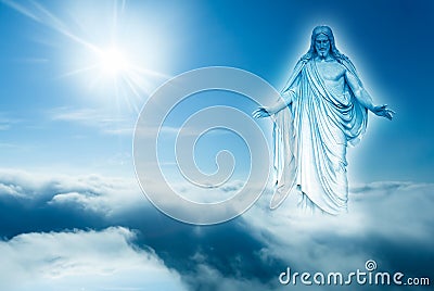 God looks down from heaven concept of religion Stock Photo