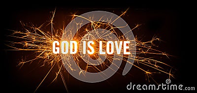 God Is Love title on dark background. Stock Photo