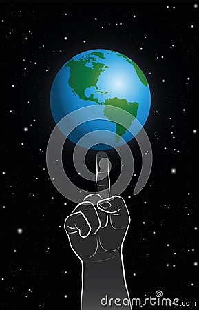 God Power Finger Planet Earth Vector Illustration