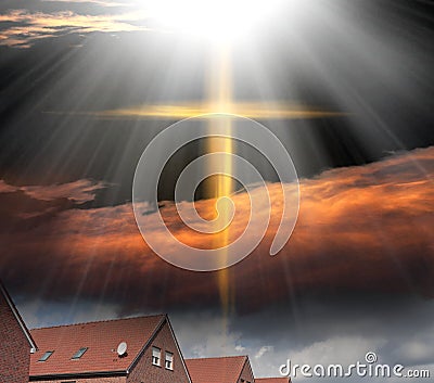 God`s cross . The Cross of Jesus Christ and beautiful clouds . Stock Photo