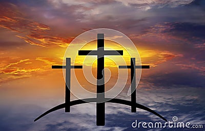 God`s cross . Light in dark sky . Religion background . Stock Photo