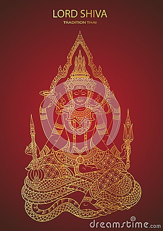 God Shiva thai tradition line Vector Illustration