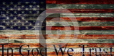IN GOD WE TRUST, Textured Faded American Flag with Cross Stock Photo