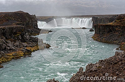 Godafoss Waterfall in Iceland. River. Stock Photo