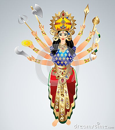 Goddess durga animated vector Cartoon Illustration