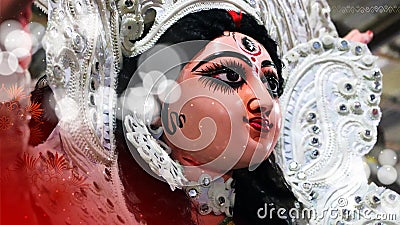 Goddess Durga Face in Happy Durga Puja Subh Navratri Indian religious background Stock Photo