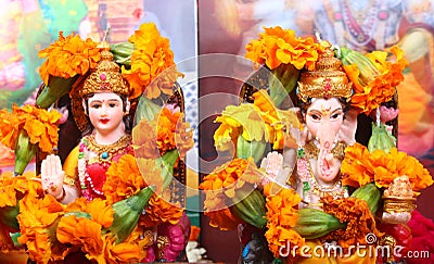 Goddess Lakshmi and Lord Ganesha Stock Photo