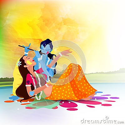 Goddess Radha with Lord Krishna for Holi celebration. Stock Photo