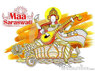 Goddess of Wisdom Saraswati for Vasant Panchami India festival background Vector Illustration