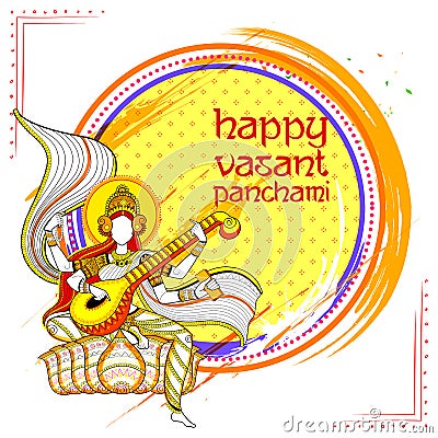 Goddess of Wisdom Saraswati for Vasant Panchami India festival background Vector Illustration