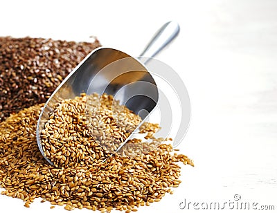 Goden and brown flax seeds. Stock Photo